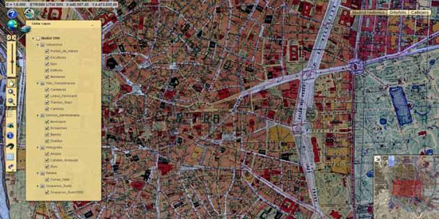 Figura 1. Aspecto general del visualizador cartográfico de la IDE Histórica de la Ciudad de Madrid Fuente: CCHS-CSIC 6.