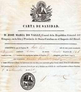 Carta de sanidad para el bergantín Brasilero Rufina con destino a