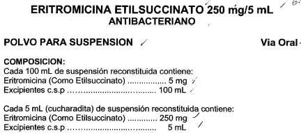 Lista de Medicamentos Esenciales de la Organización Mundial de la Salud (OMS) Eritromicina 125mg/5mL liquido oral