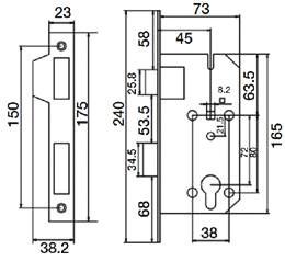 MANIJA CUADRADILLO MULETILLA: ACABADO Mecanismo de 1 pasador canto recto Reversible 72 mm 8 mm 6 mm (placa y contra