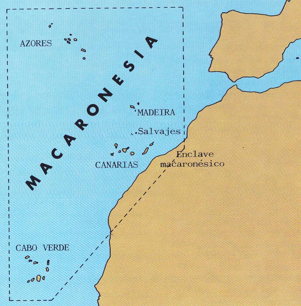 1.2.- La Macaronesia La Macaronesia es el nombre colectivo de varios grupos de islas situadas en el Atlántico y una pequeña zona de costa del continente africano