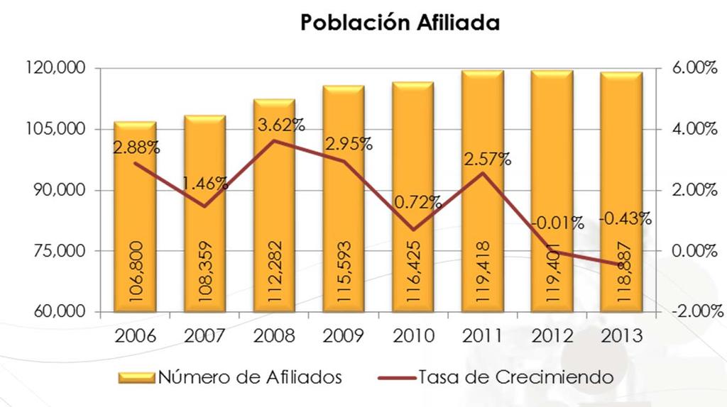 ESTADÍSTICAS RELEVANTES IPEJAL 2013 AFILIADOS Al cierre del 2013, los afiliados al IPEJAL decrecieron un 0.