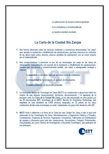 Grupo TPI; y la lectura y firma de La Carta de la Ciudad Sin Zanja :... promover el uso de las tecnologías sin zanja.