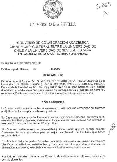 e) Código 37: Convenio de colaboración académica científica y cultural entre la Universidad de Chile y la Universidad de Sevilla