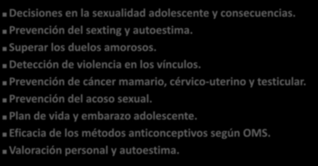 3 grado Decisiones en la sexualidad adolescente y consecuencias. Prevención del sexting y autoestima. Superar los duelos amorosos. Detección de violencia en los vínculos.