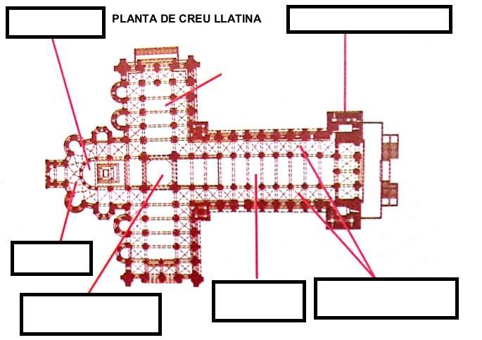 6. Escriu les parts de la planta de creu llatina amb els següents conceptes: absis, transsepte, torre campanar, nau