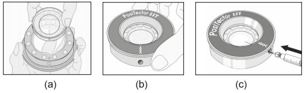 Paso[2]: Preparar el método Bresle Opción A: PosiPatch DeFelsko a) Gire el PosiPatch y el anillo magnético dejando su cara superior hacia abajo.