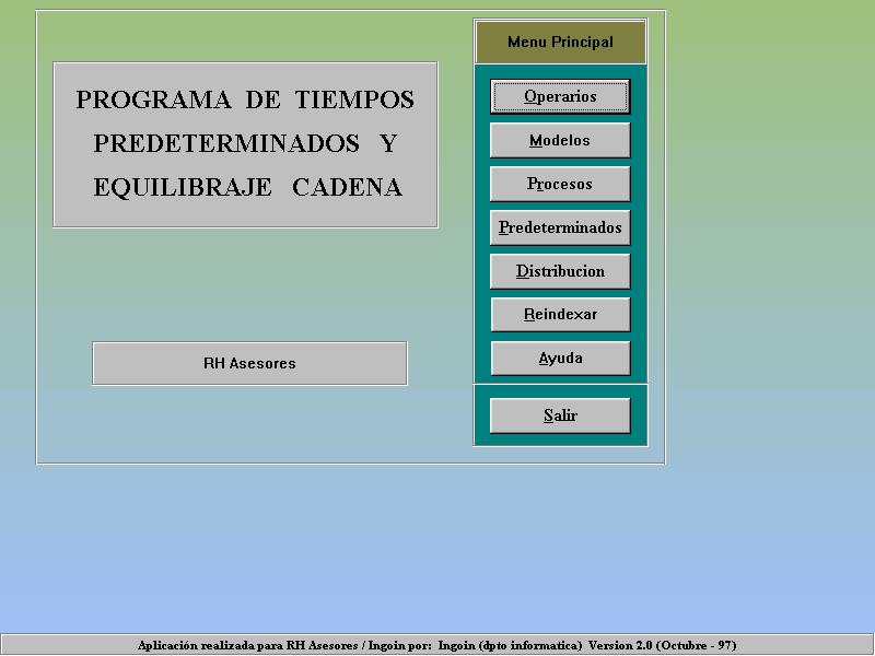 PROGRAMA DE TIEMPOS PREDETERMINADOS Y EQUILIBRAJE DE CADENA MENU PRINCIPAL