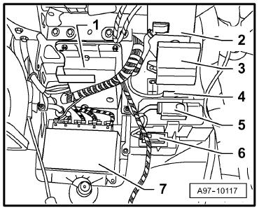 Page 11 of 53 Audi A6 Lugares de montaje Núm. 804 / 8 Unidades de control detrás de la guantera Lugar de posicionamiento: 1 - Unidad de control, unidad de mandos con pantalla p.