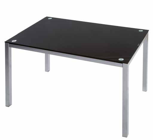 mesa silvia pi-189 negra noire / black Mesa fija rectangular con sobre de vidrio negro de 8 mm y patas metálicas acabadas en níquel mate.