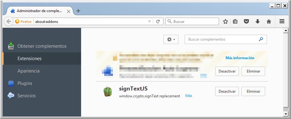 org/es/firefox/addon/signtextjs/ y pulsando sobre el botón Agregar a Firefox Aparecerá una ventana