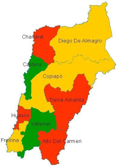 31,24% III Región de Atacama CALDERA 72,86% VALLENAR 50,01% FREIRINA 46,31% COPIAPÓ 41,56% DIEGO DE ALMAGRO 29,69% CHAÑARAL 19,25% HUASCO 10,71% ALTO DEL