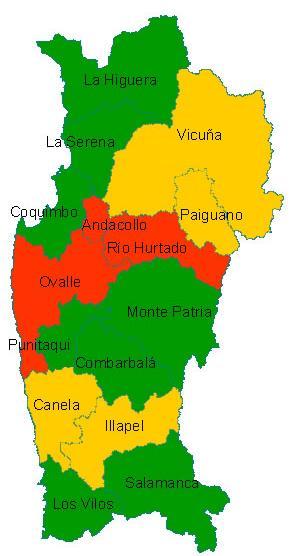 54,41% IV Región de Coquimbo COMBARBALÁ 93,06% COQUIMBO 91,58% LOS VILOS 76,45% SALAMANCA 75,93% PUNITAQUI 62,48% LA HIGUERA 61,93% LA SERENA 58,00% MONTE PATRIA 52,52% CANELA 45,87% VICUÑA 44,37%