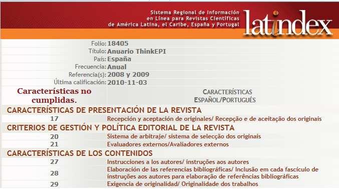 Latindex. Exemple d una revista: Anuario ThinkEPI http://www.