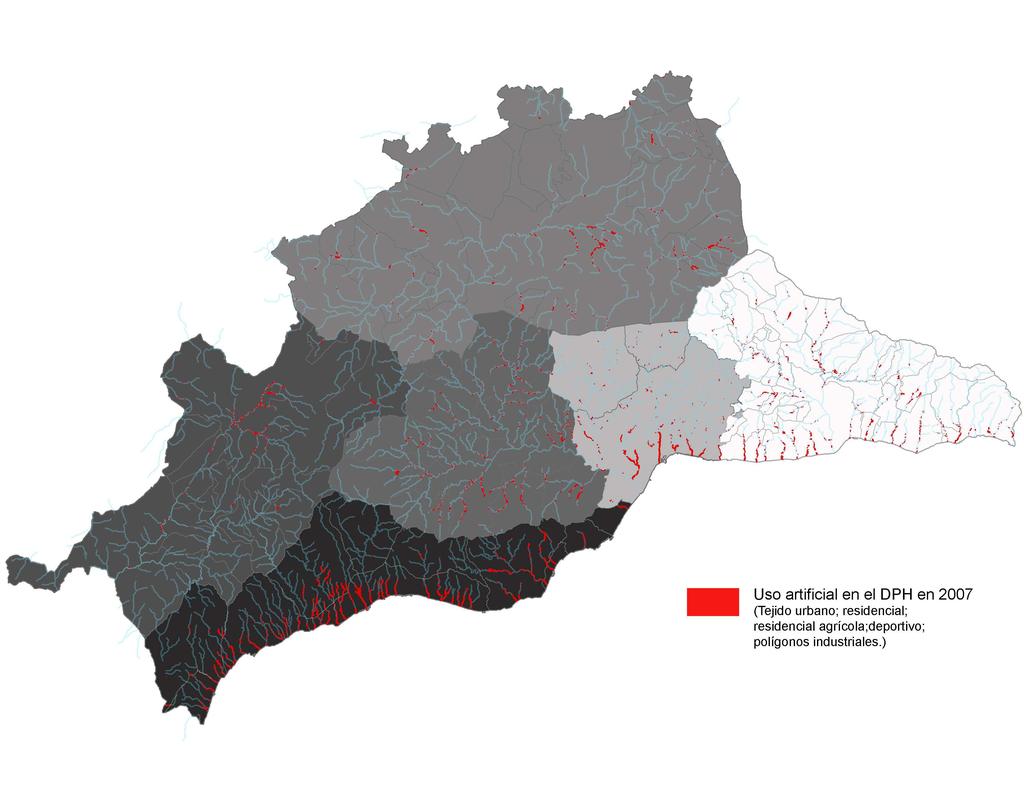 Mapa de ocupación del suelo artificial en el DPH provincial en 2007 Mapa 2: Uso artificial en el DPH de la provincia en 2007.