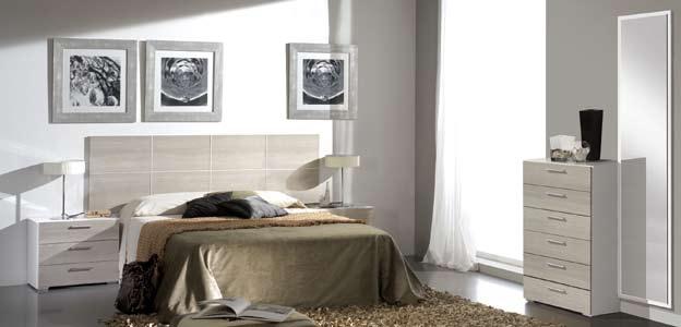 GG.076. dormitorio matrimonio En blanco combinado con blanco, fresno o ceniza. Formado por un cabezal de 200x60 cm.