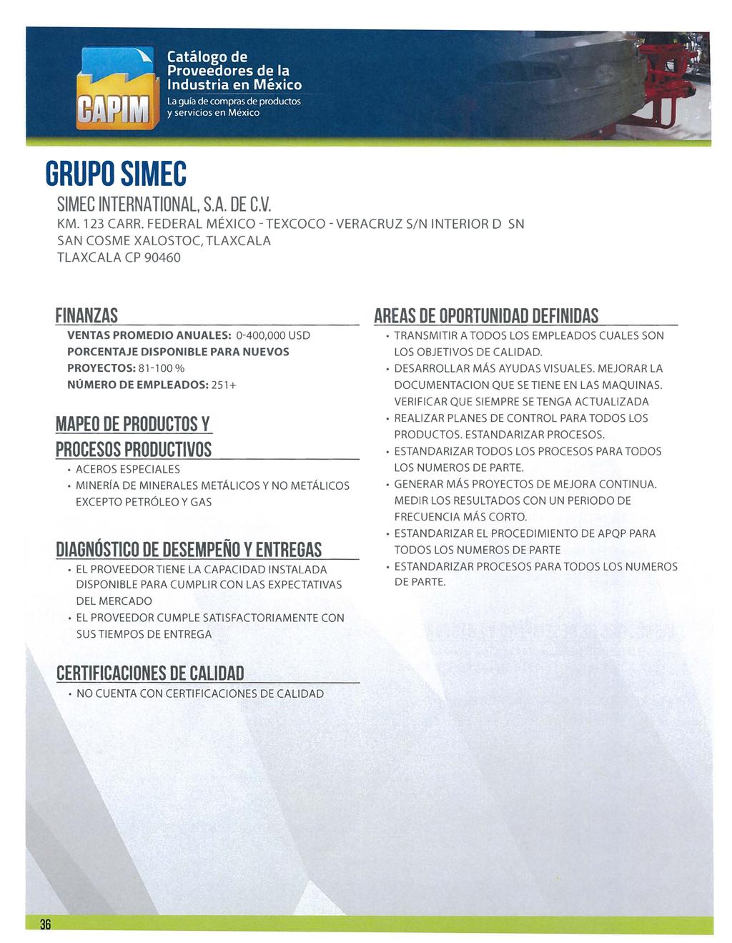 GRUPO SIMEC SIMEC INTERNATIONAl, S.A. DE C.V. KM. 123 CARR.