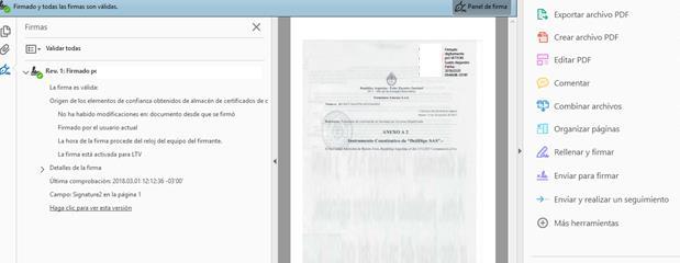 VERIFICAR SI UN PDF ESTA CORRECTAMENTE FIRMADO La manera de corroborar si el PDF está correctamente firmado es haciendo clic en la pluma que está a la derecha de la barra de herramienta firma digital.