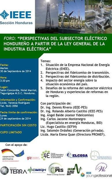 PÁGINA 10 HONDURAS: FORO: PERSPECTIVAS DEL SUBSECTOR ELECTRICO HONDUREÑO A PARTIR DE LA LEY GENERAL DE LA INDUSTRIA ELECTRICA.