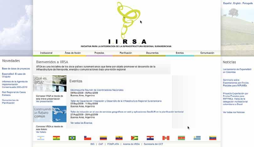 Difusión Página web de IIRSA Página web conectada con la base de proyectos y el banco de mapas de GeoSUR.