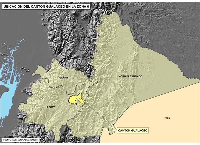 FICHA DE CIFRAS GENERALES CANTÓN Cantón GUALACEO, Provincia de AZUAY se encuentra en la Zona 6 de planificación.
