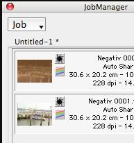 La vista de miniaturas de los negativos se muestra como positivo, inmediatamente después de la importación en el administrador de tareas.