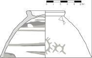 F. Burillo Grafitos procedentes de Segeda I, área 3 12 19. Dos signos sobre oinocoe. El 19a es una cruz con desarrollo incompleto situada en el cuerpo inferior. Medidas: 30 por 30 mm.; inventario: 01.
