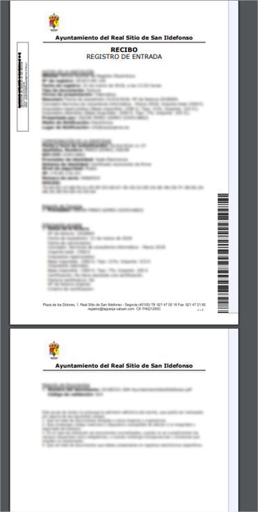 5. El Recibo de la transación Manual de usuario sede electrónica del Ayuntamiento del Real Sitio de San Ildefonso.