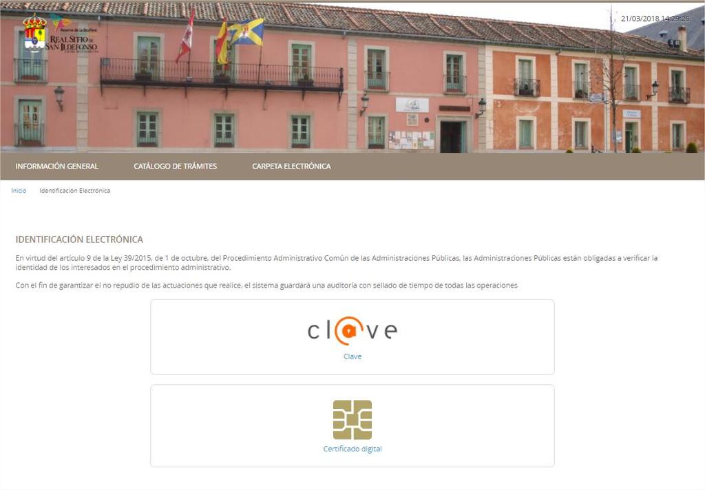 Manual de usuario sede electrónica del Ayuntamiento del Real Sitio de San Ildefonso. Pag 4 2. Identificación Electrónica.