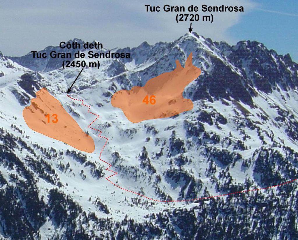 El valle que conduce al Còth de Sendrosa a veces es afectado por los aludes que pueden descender de ambos lados.