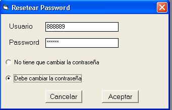 Resetear Password: Seleccionamos la opción de Gestionar Usuario y dentro de Gestionar Usuario la