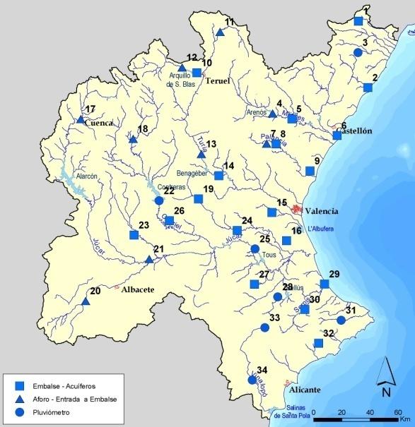 34 singular indicators in JRBA: 9 reservoir volume 9 piezometric level 9 fluvial networks (3 months) 7 pluviometers (12 months) SISTEMA EXPLOTACIÓN Ind Estado ÍNDICE SIST.
