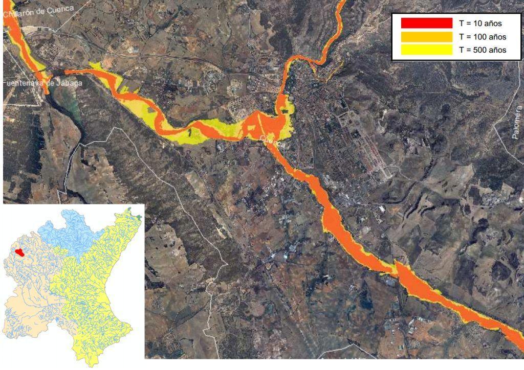 Reducción del riesgo de inundación en la DHJ Mapa de peligrosidad en los ríos Júcar, Huécar, Moscas y Chillarón en Cuenca Es necesario mejorar los niveles de protección de zonas con grandes