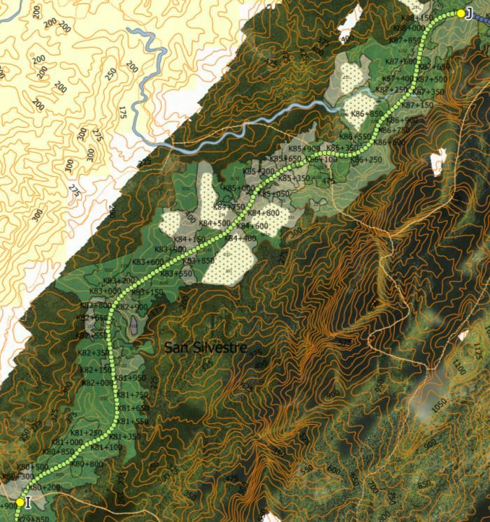UNIDAD FUNCIONAL SECCIÓN DE Desde el punto I, al costado oriental, en el punto sobre la quebrada San Silvestre, son delimitadas las coberturas de bosques fragmentados, vegetación secundaria alta y