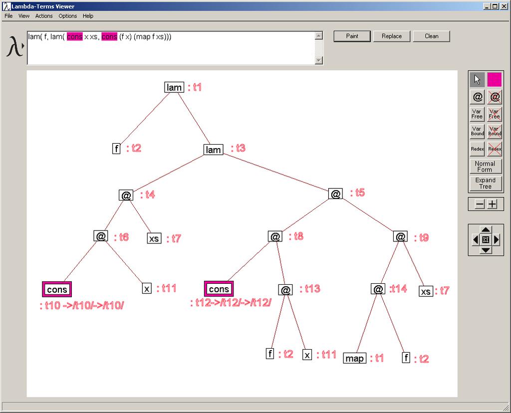 Figura 2: L arbre de parsing de la regla recursiva del map. Fixeu-vos que els : apareixen com a cons i que el tipus llista apareix entre / / enlloc de [ ].