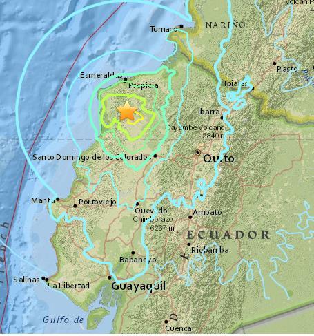 8 Mw, el día de hoy 18 de mayo de 2016 se provocaron 2 sismos sentidos en gran parte del territorio ecuatoriano con epicentros localizados entre los cantones de Quinindé, Muisne y Pedernales.