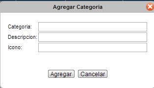 Para agregar una categoría se debe dar clic en el botón agregar el cual mostrará un formulario Fig.