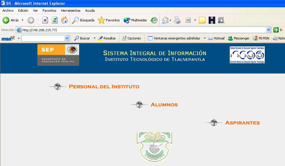 Figura 3 Página Principal del Sistema Integral de Información del ITTLA 5.