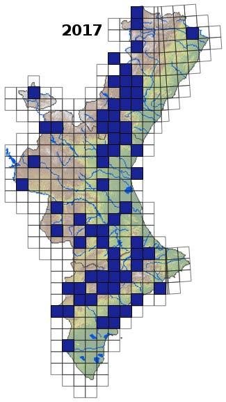 2A 2B 2C 2D 2E 2F Figura 2. Distribución de Trithemis kirbyi en la Comunitat Valenciana hasta septiembre de 2017.