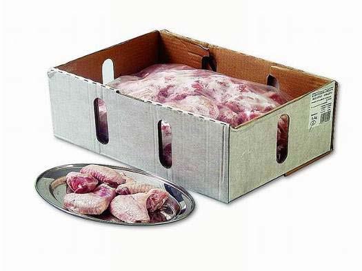 Alas de pollo congeladas y despuntadas 62 Kc/kg. Vienen en caja de 5 kg Piernas enteras sin deshuesar para ser usados en microondas. Cada paquete es de 500 gr.