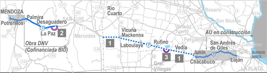 Obras principales previstas en el Corredor Vial - Adecuación de Travesía Urbana de Junín sobre RN N 7. - Variante de Traza en Desaguadero.