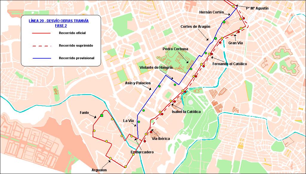 A continuación se detallan los recorridos línea a línea: LÍNEA 20 Sentido Casablanca: sin cambios.