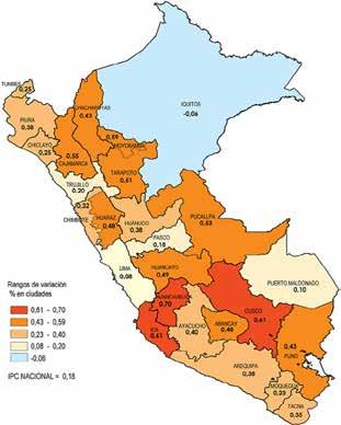 Variacion % mensual del Índice de Precios al Consumidor a nivel Nacional y Principales Ciudades Ciudades Huancavelica Ica Cusco Moyobamba Cajamarca Pucallpa Tarapoto Huancayo Huaraz Abancay Puno