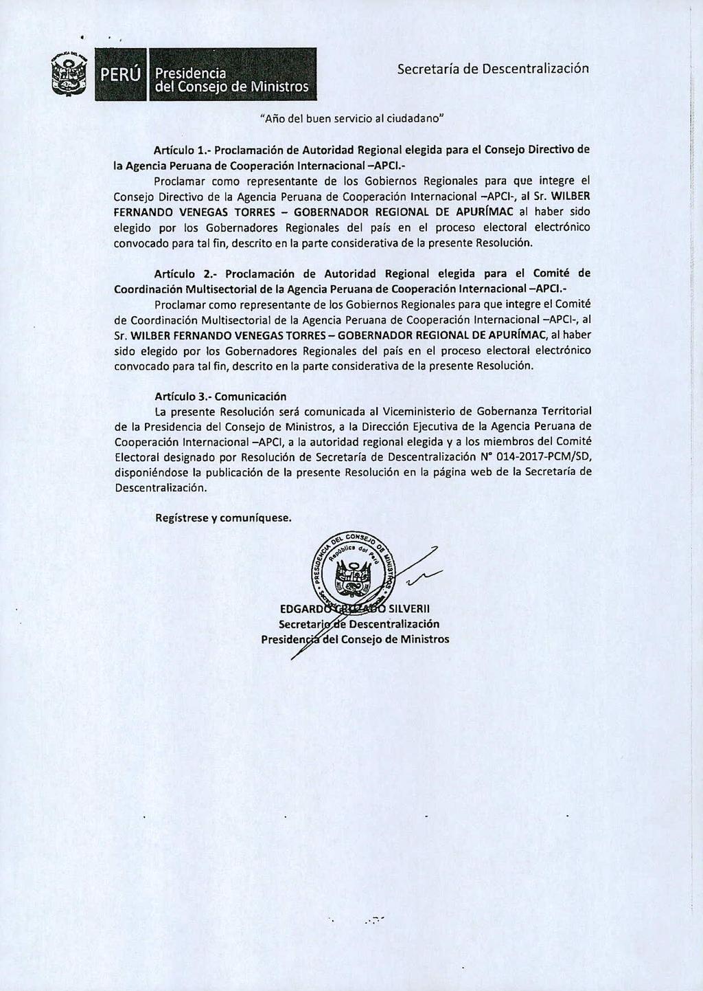 ii PERU Presidencia del Consejo de Ministros "A,io del buen servicio al ciudadano" Articulo 1.