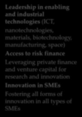 forms of innovation in all types of SMEs Health, demographic change and wellbeing Food security, sustainable agriculture, marine and maritime research & the bioeconomy