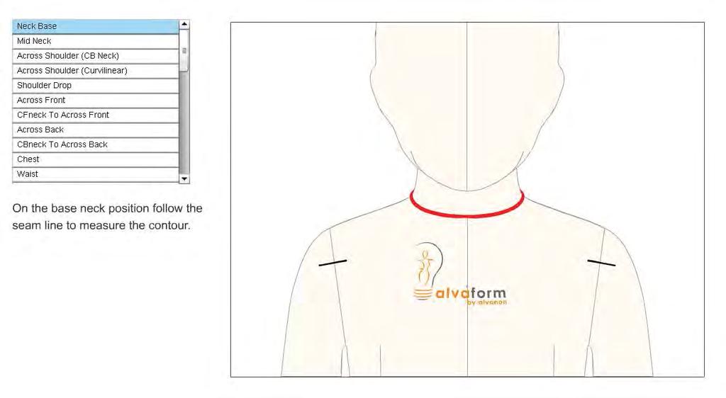 Base del cuello / Neck Base Para medir el contorno seguir la línea de costura en la base del cuello.