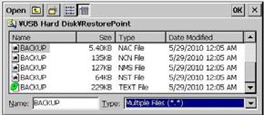 Ver el siguiente cuadro de diálogo Windows CE para ver un ejemplo de los archivos visualizados: Figura 46 Cuadro de diálogo de abrir NOTA: Con el fin de identificar correctamente el archivo por su