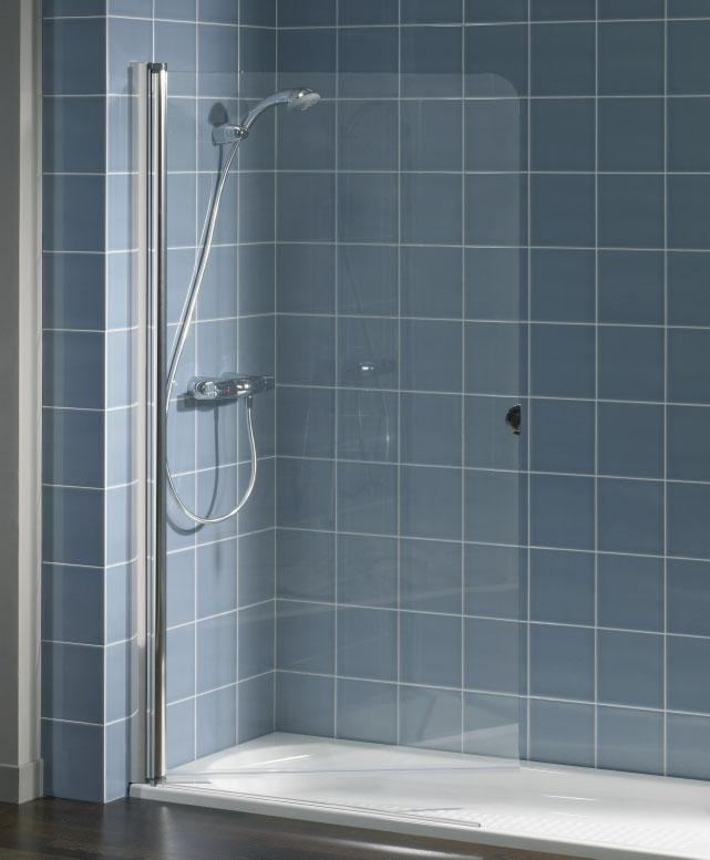 Walk-in shower enclosure. Paroi pour receveur de douches d 1 porte battante. ncho x alto M041100XY Quartz D1HF Mampara para plato de ducha de 1 puerta batiente y 1 panel fijo.