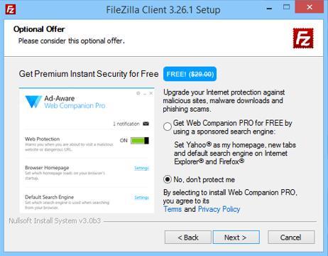 MÓDULO 1: Descarga e instalación del FileZilla Paso 11: Oferta de protección opcional, sugerimos que se seleccione la opción que se