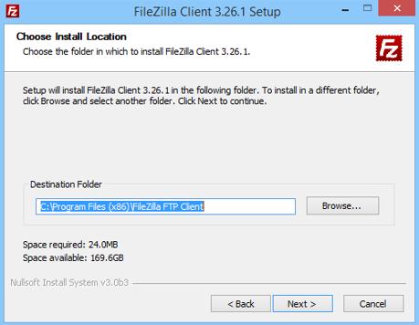 MÓDULO 1: Descarga e instalación del FileZilla Paso 14: La siguiente ventana le preguntará dónde instalar el programa.